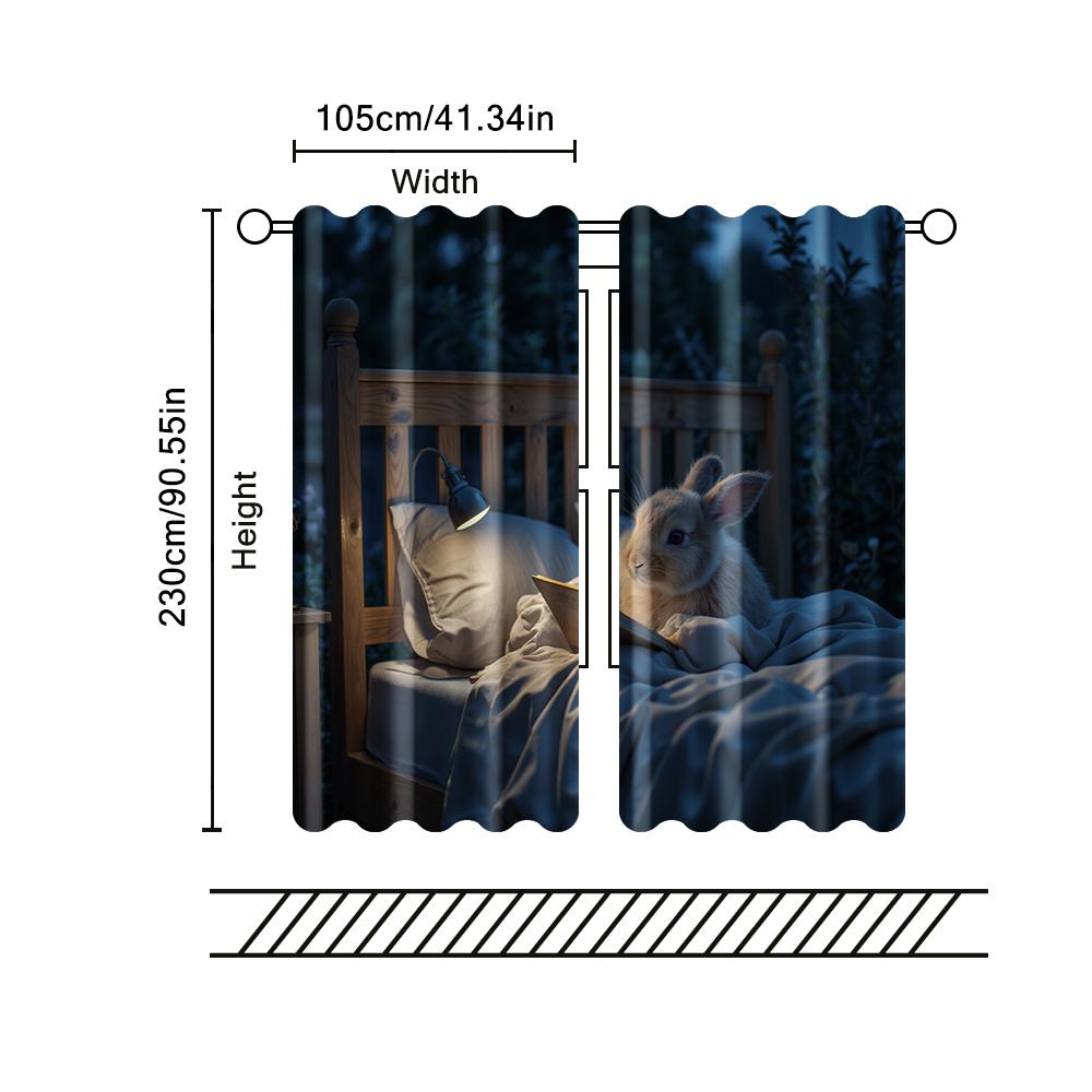 2 pcs   filtering curtains (excluding rods   non-movable   without batteries) Cute Rabbit Night Sleep (2) for use in bedrooms and