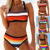 2 unidades / conjunto conjunto de biquíni feminino colorido listra estampa u pescoço contraste cor terno de natação roupas esportivas aquáticas