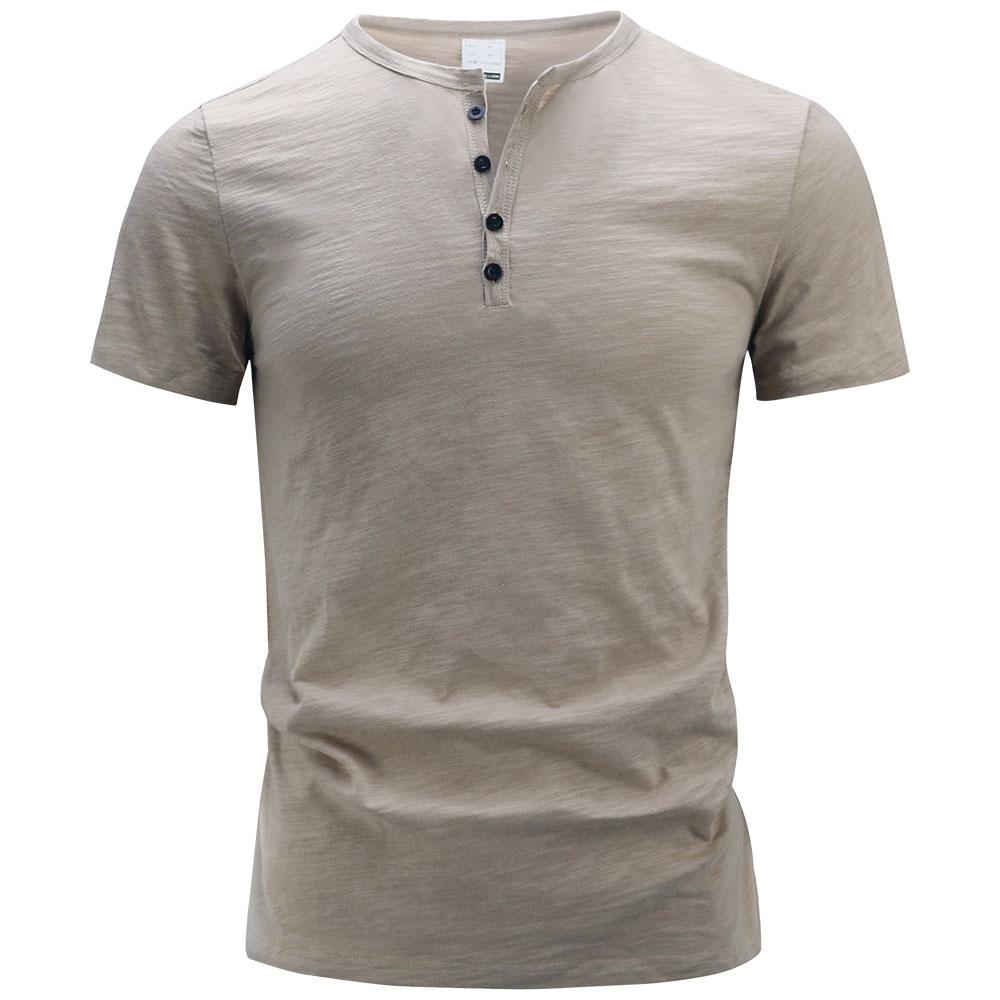 King Billion Heren Katoen Korte Mouw T-shirt Henry Kraag Effen T-shirts Zomerkleding Casual Normale Pasvorm Tops Tees Man US S(50-60KG) kaki