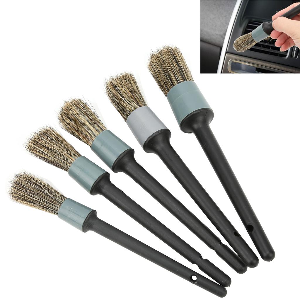 5PCS Car Detailing Brush Kit Dirt Dust Cleaning Tool with Black Handle for Trucks Motorcycles Bicycles