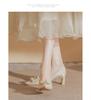 Fashion High Heel Women's Wedding Dress Thick Heel Square Button Single Shoes 2024 New Wedding Shoes