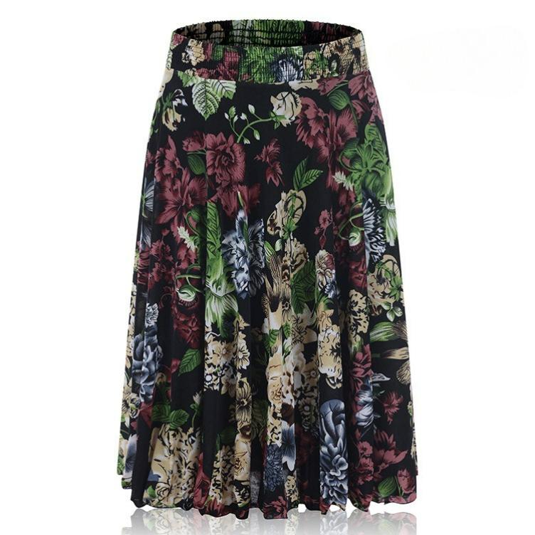 Summer Thin Skirt, Mother's Wear, Elastic Waist, Color Ice Silk Skirt, High Waist, Elastic Dance Skirt
