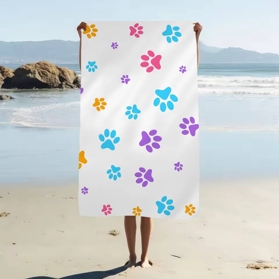 Animal Paw Print Microfiber Beach Towel Absorbent Quick Dry Soft Yoga Swimming Resort Mountain Climbing Towel
