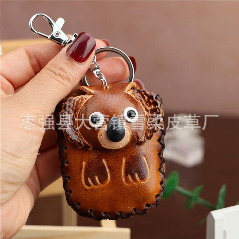 

First Layer Cowhide Koala Access Control Card Bag, Keychain Pendant, Earphone Bag, Cute Trendy Buckle, Water Drop Card Bag.