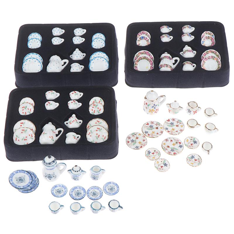 1:12 Dollhouse Miniature 17Pcs Porcelain Tea Cup Set Chintz Flower Tableware