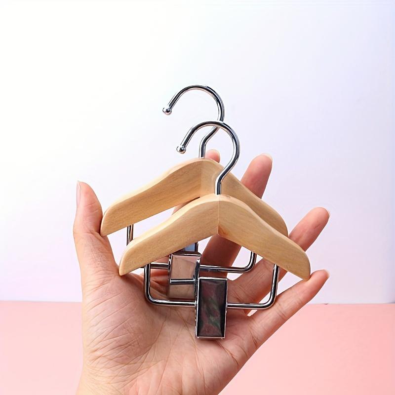 1pc Wood Hanger Clips, Mini Small Clothes Support, Display Stands, One-piece Suit Hangers, with Trouser Clips