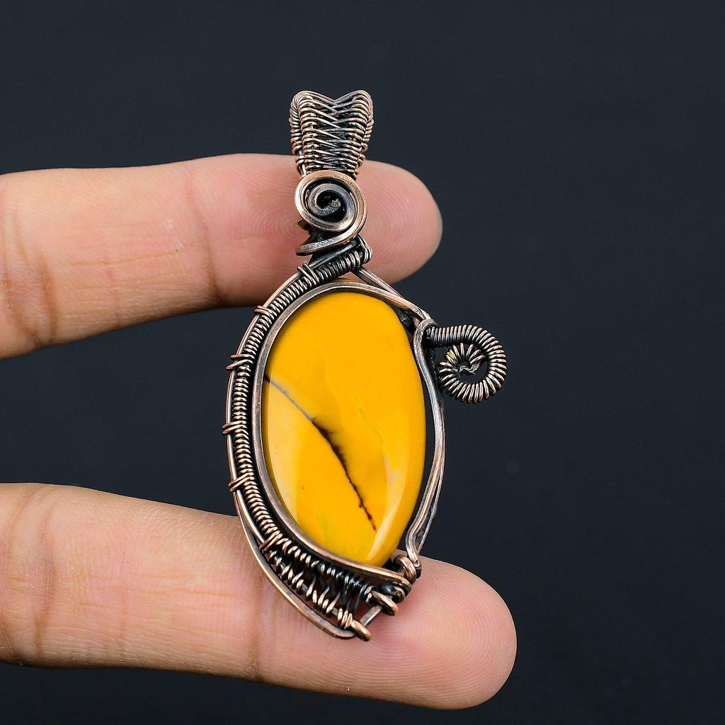 Beautiful Mookaite Gemstone Copper Wire Wrap Handmade Pendant Jewelry Gift