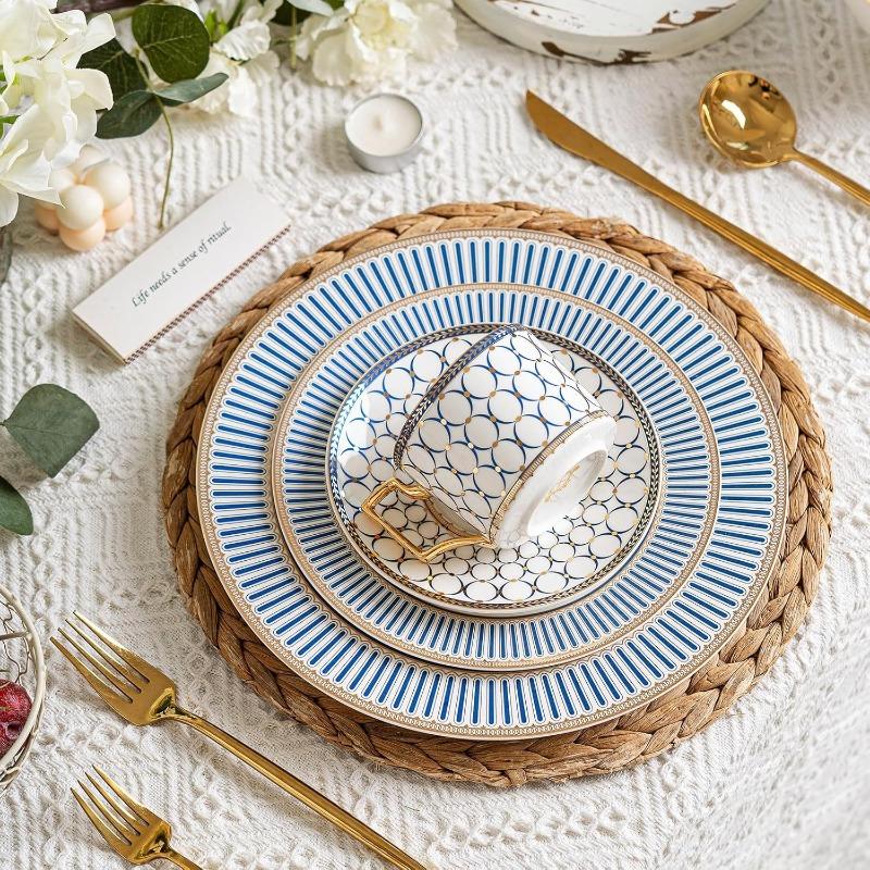 Cup Sets,15-Piece Porcelain Tea Cup and Saucer Set Service for 4Teapot,Sugar Bowl,Creamer Pitcher and Spoons, Tea Gifts Sets