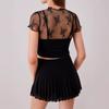 Lace top women's summer perspective thin mesh bottoming shirt Spice girl short-sleeved suspender shirt two-piece set