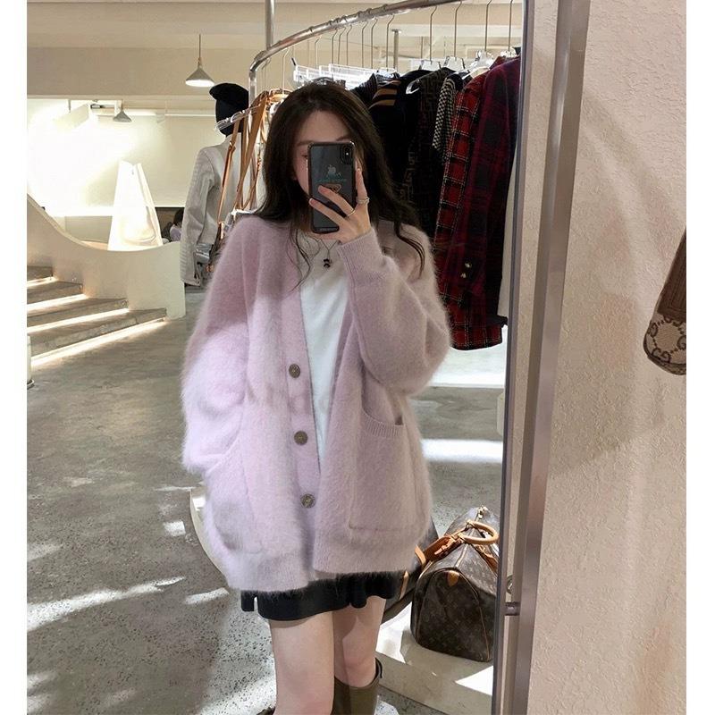 Mink fleece cardigan sweater jacket women's autumn, winter and early autumn new lazy thickened medium and long knitted