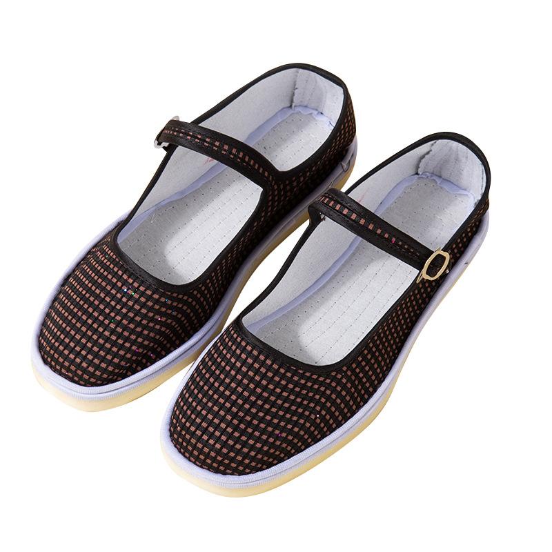 

подошва из говяжьей жилы, старые пекинские туфли из хлопчатобумажной ткани, женские туфли в клетку, литературные туфли с мелким вырезом на плоской подошве, рабочие туфли, легкие и износостойкие 34