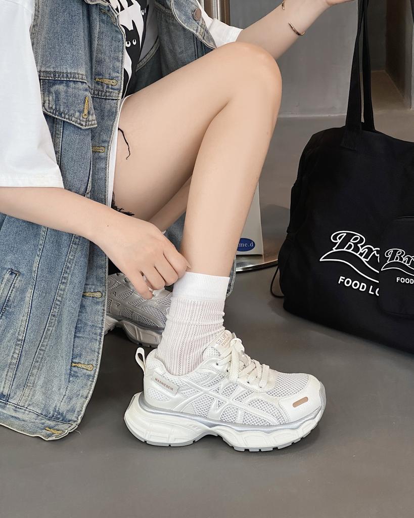 Leather mesh breathable dad shoes women's 2025 summer new versatile lightweight fashion ultra-light bottom casual sports shoes
