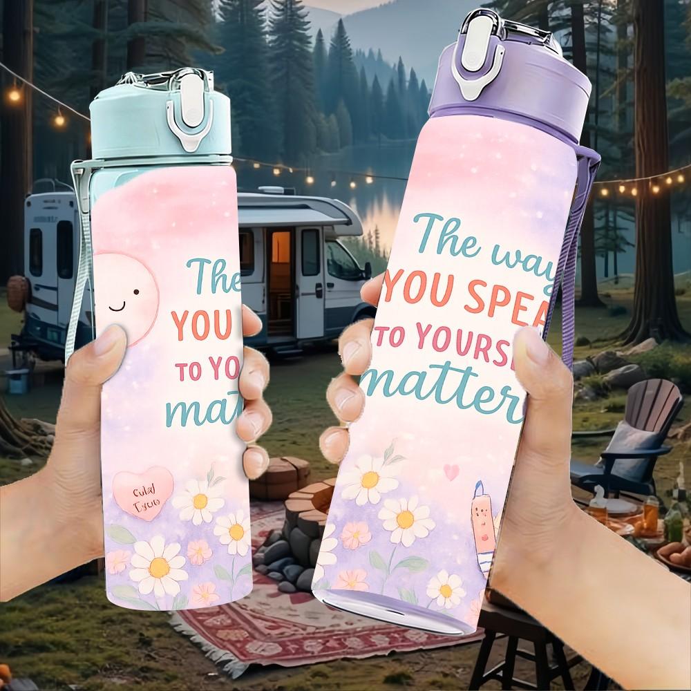 1PC Thank You Mom Pastel Art 750ml Color Plastic Sports Water Bottle Leakproof Flip Straw Lid Suitable for Sports Office Home Use