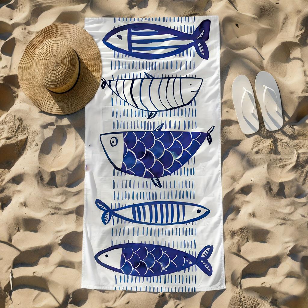 1 Stück Ultra-weiches Mikrofaser-Strandtuch mit lebhaftem Fischmuster-Design - Schnelltrocknend, Ultra-Saugfähig, Winddicht & Sonnenschutz l