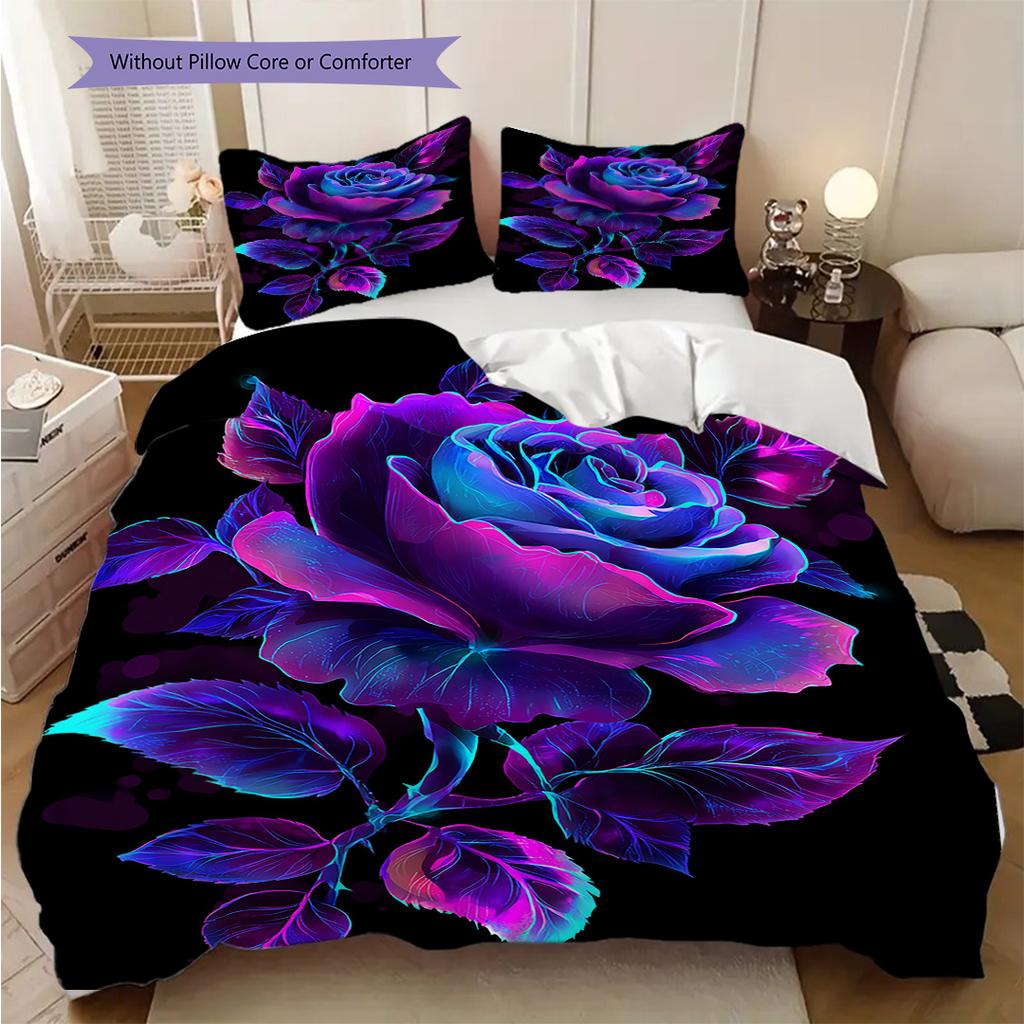 Rose Pattern Bedding Quilt Set Quilt Cover Pillowcase Home Decoration Birthday Gift (1 * Duvet Cover + 2 * Pillowcase, Without Core)