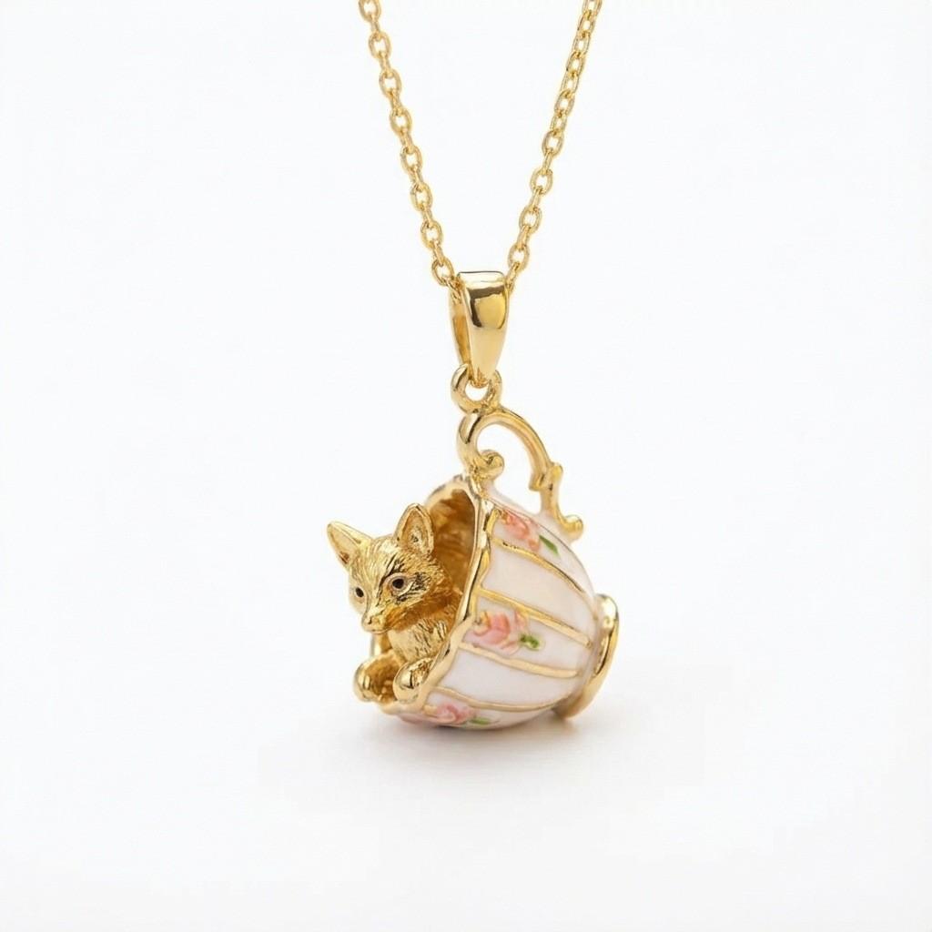 Animal Charm Necklace With Bunny Cat Fox Pendant For Women Gift