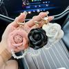 Creative Camellia Rose Pearl Chain Car Keychain Elegant Flower Decorative Accessory Bag Hanger Pendant Small Gift