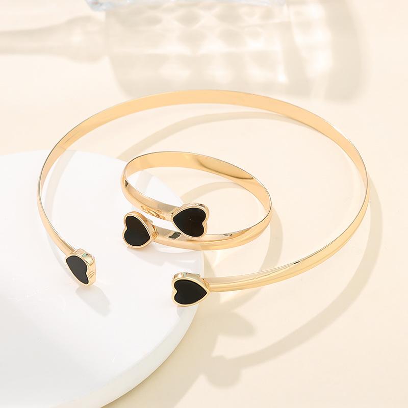 Hot-selling double heart love black jewelry bracelet personalized heart bracelet collar jewelry set women