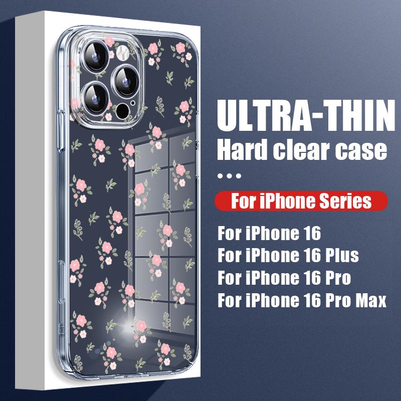 Farbiger Blumendruck, klare, stoßfeste Handyhülle für iPhone 16 Pro Max 15 Pro 14 13 12 11, Hart-PC-Linsenschutz, schlanke, transparente Stoßstangenabdeckung
