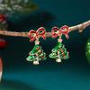 Trendy Green Christmas Tree Pendant Earrings for Women Sweet Cute Bowknot Colorful Zircon Tree Earrings Party Jewelry Gifts