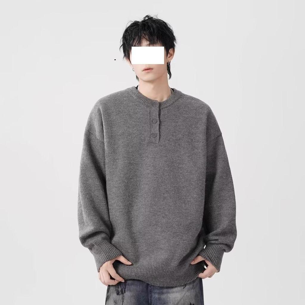 American Ruffian Handsome Crew Neck Sweater Men's Henry Collar Top New Autumn and Winter Lazy Knitted Sweater Pullover Jacket