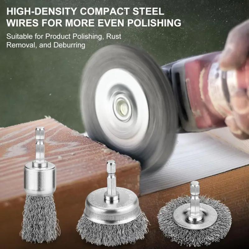 5PC Wire Brush Set with Shank for Drill Grinding Rust Removal Stainless Steel Wire Wheel Brush for Power Tools