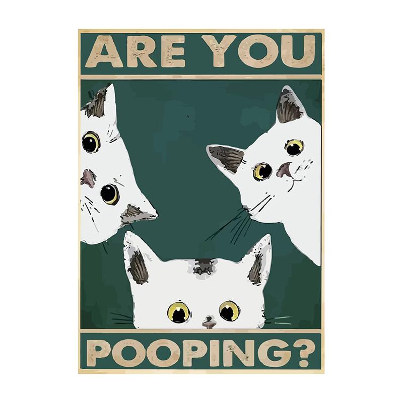 Are You Pooping Posters Bathroom Funny Bathroom Sign Canvas Painting Cute Black Cat Print Wall Art Picture Toilet Decoration