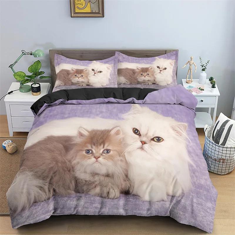 2026 Katzen Bettwäsche Set Haustier Katzen Muster Einzelbett Bettwäsche Set Niedliches Kätzchen Für Polyester Geheimnisvolle Schwarze Katze Kingsize Bettbezug