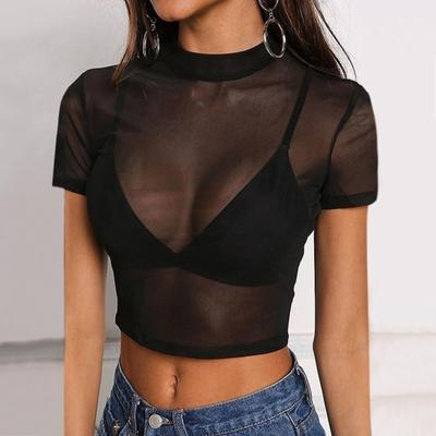 Women's Clubwear Sheer Short Sleeve Mesh See-Through Tops Tee Blouse