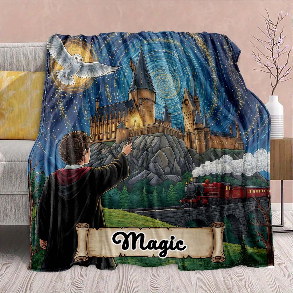 Harry Potter Magic Owl Flannel Blanket - Soft Warm Perfect for Sofa, Bedding Camping Travel Office Home Decor -QJY