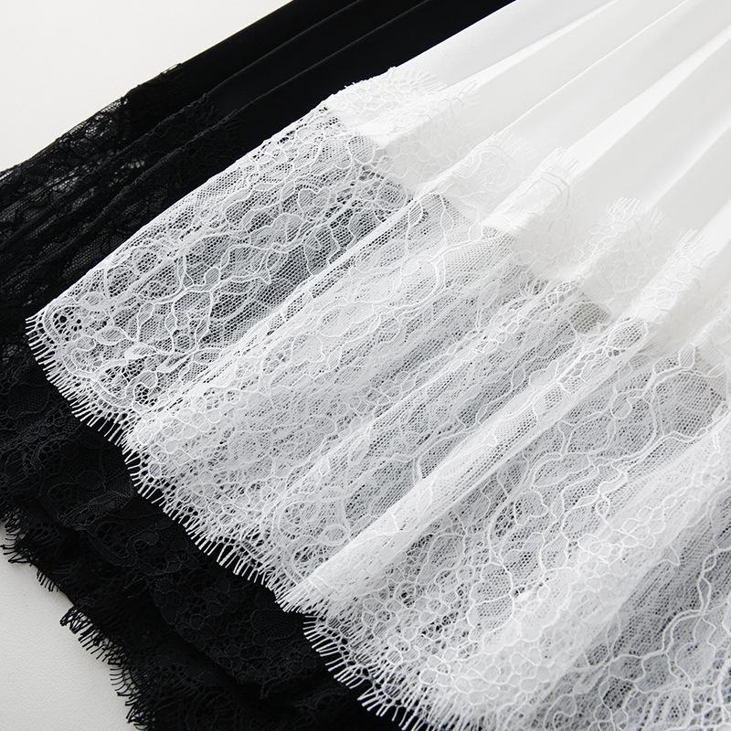 Women’s High Waist White Mesh Pleated A-Line Skirt with Lace Patchwork, Mid-Length, Summer 2025 Collection