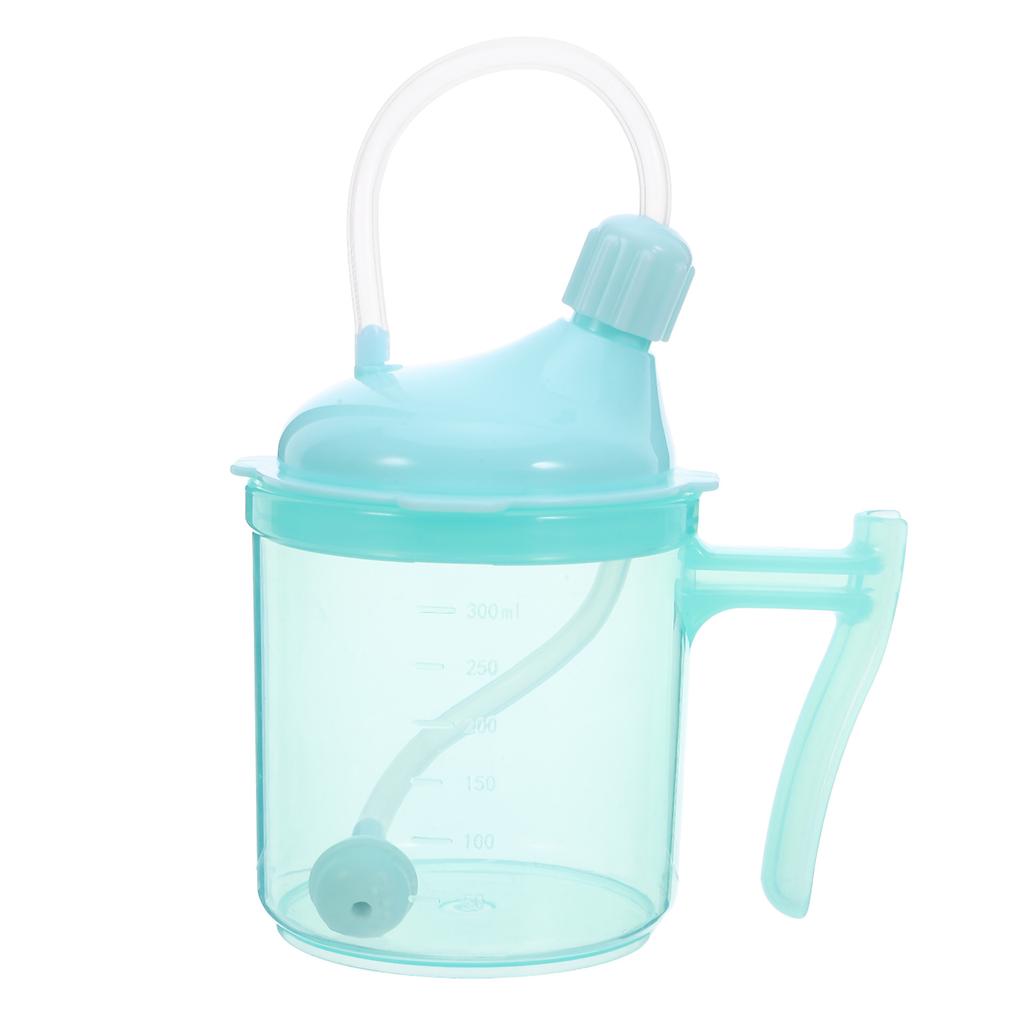 Liquid Feeding Cup for Elderly Disabled Adults with Soft Straw Spill Proof Design Measuring Scale Ergonomic Handle Bedridden