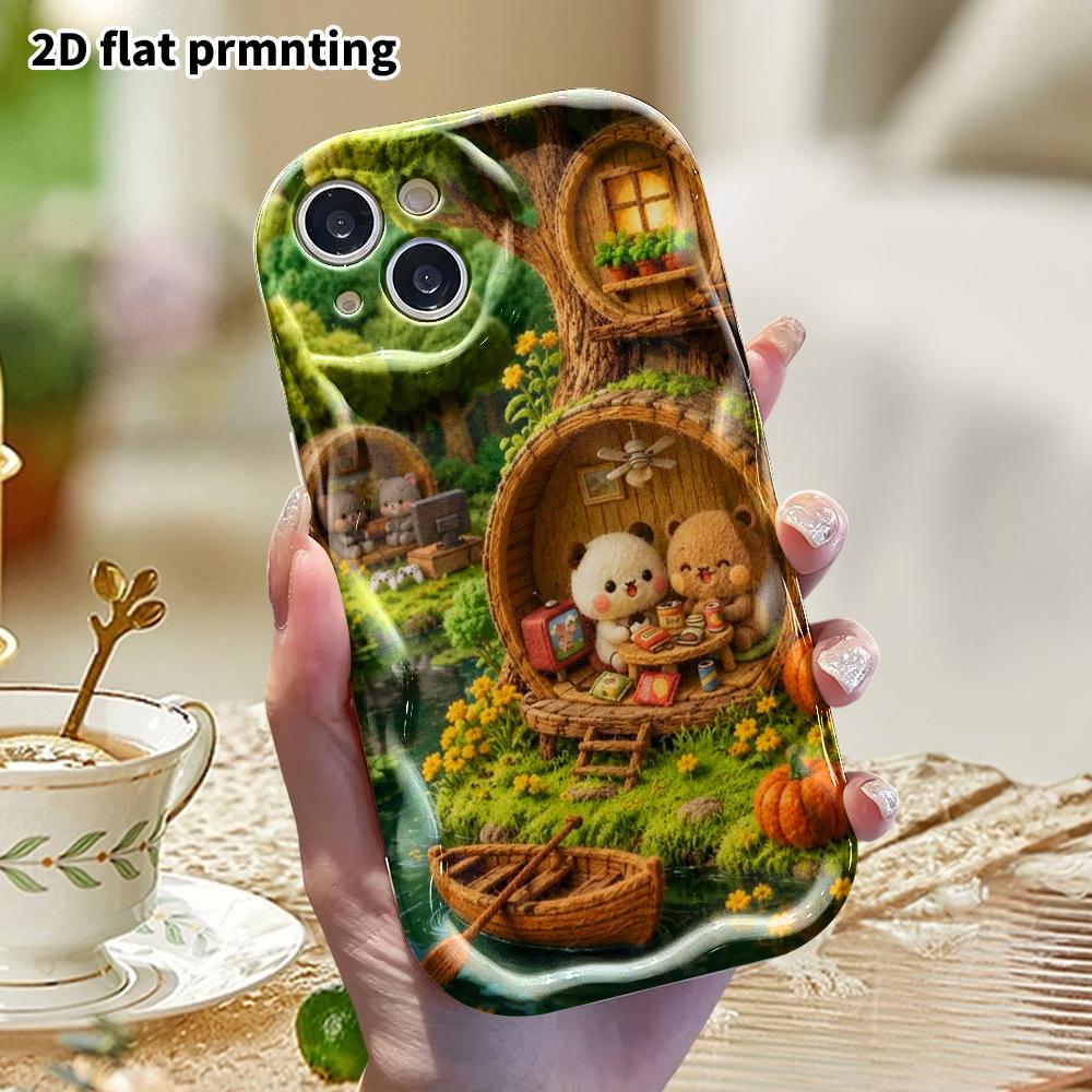 Phone Case: 2D Flat, Fits iPhone 18 17 16 15 14 13 12 Pro Protective Case, Forest Tree Hollow Cabin, Perfect Christmas and Halloween Holiday Gift