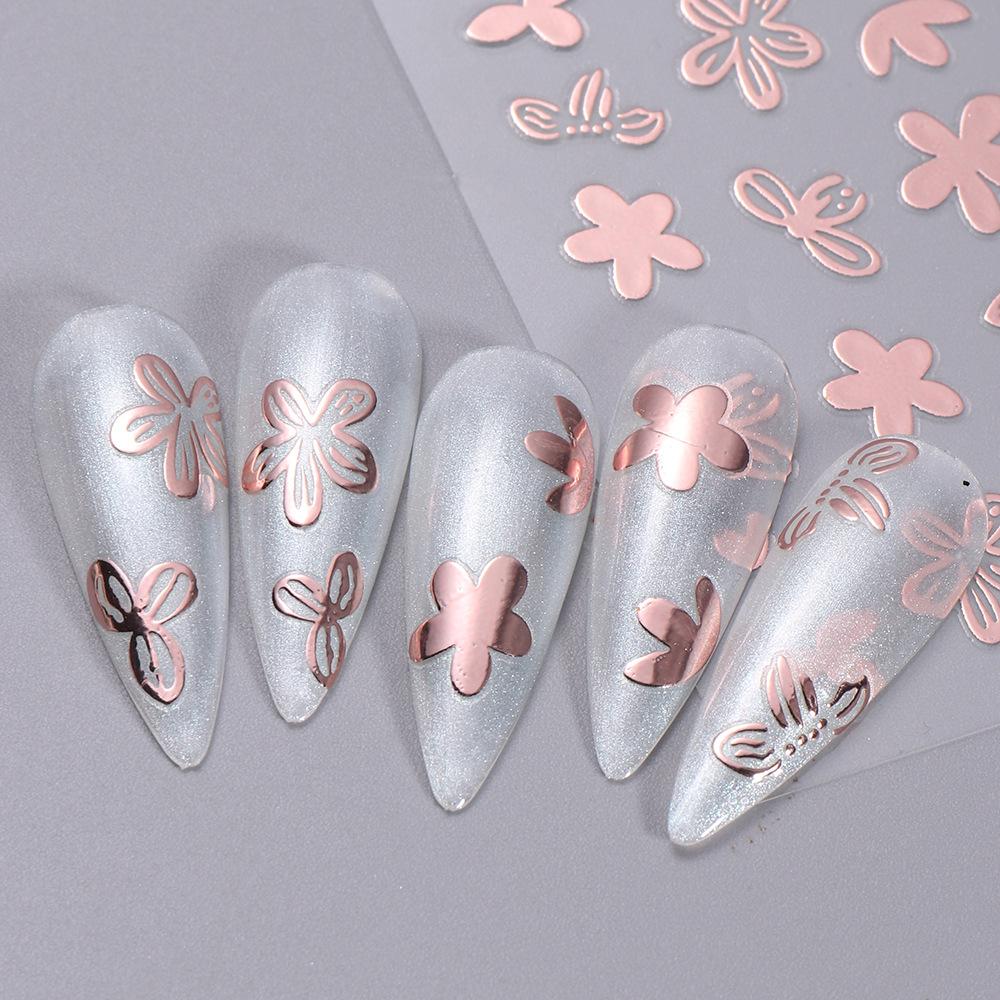 Nail Sticker with Gold Hot Stamping, Three Color Leaf Painting, Hollowed Out Flower, Black and White Star, Nail Back Adhesive Sticker