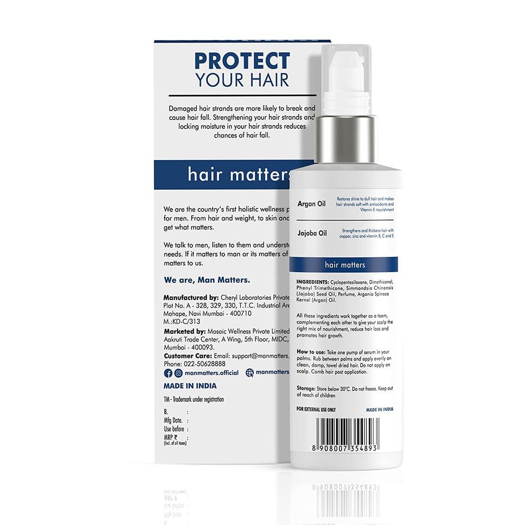 Man Matters Hair Serum For Men Non Sticky Shine Smooth Frizz Control For Silkier Hair 90 Ml Lightweight