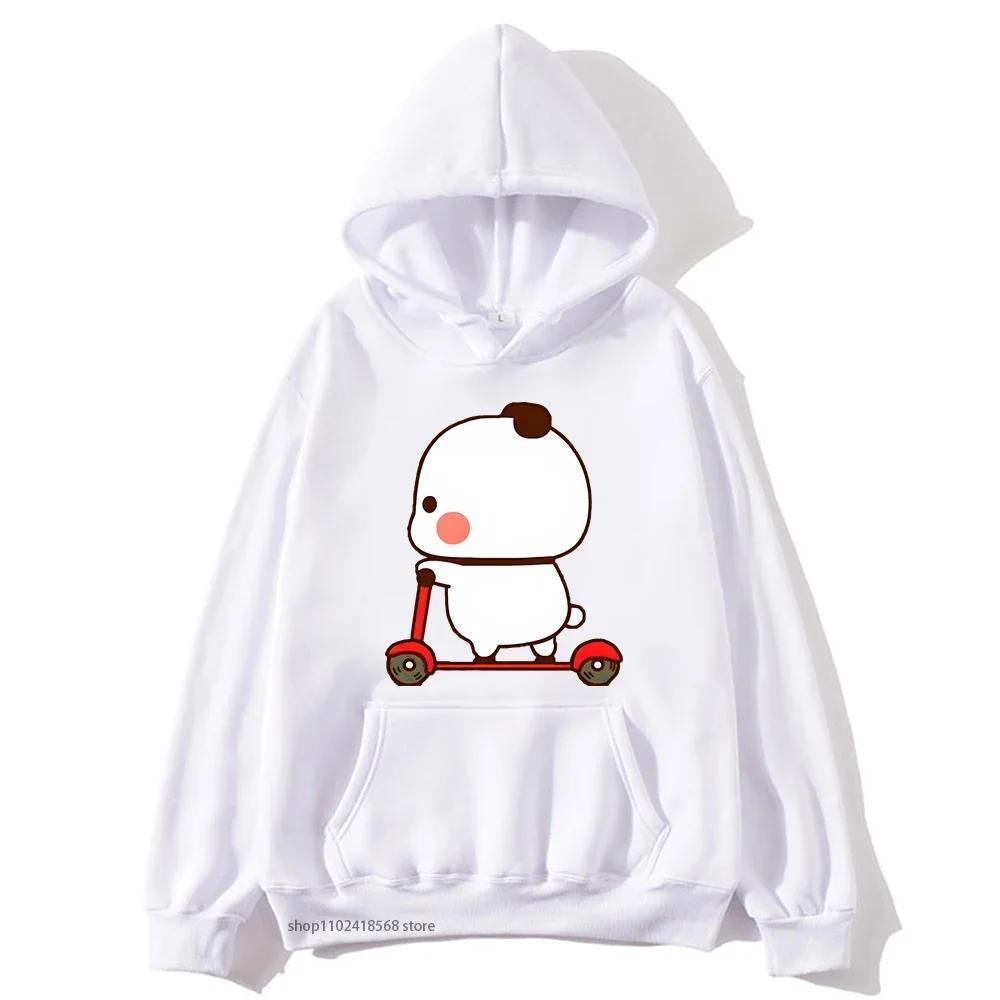 Cute Couple Hoodie Cute Bubu and Dudu Are Playing Scooter Together Sweatshirts Hooded Men's Clothes Women Panda Bear Top