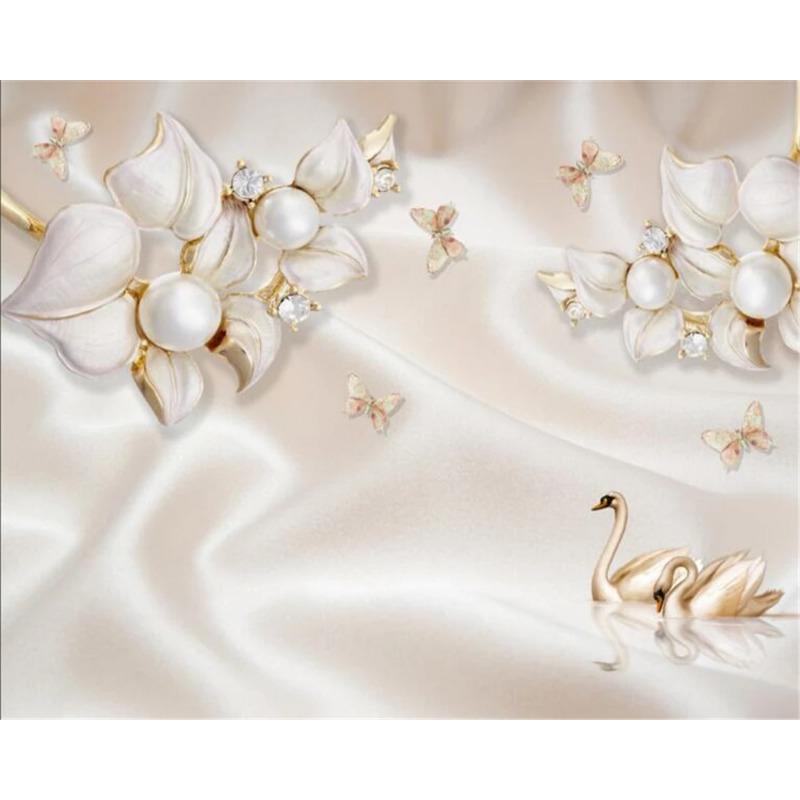 Luxury Floral 3d Large Mural Jewelry Swan Background Wall Mural 3d Wallpapers