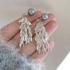 Retro Style Sparkling Wheat Tassel Earrings Fashionable Gray Pearl Earring Women New High End Sweet Earrings Jewelry Accessories