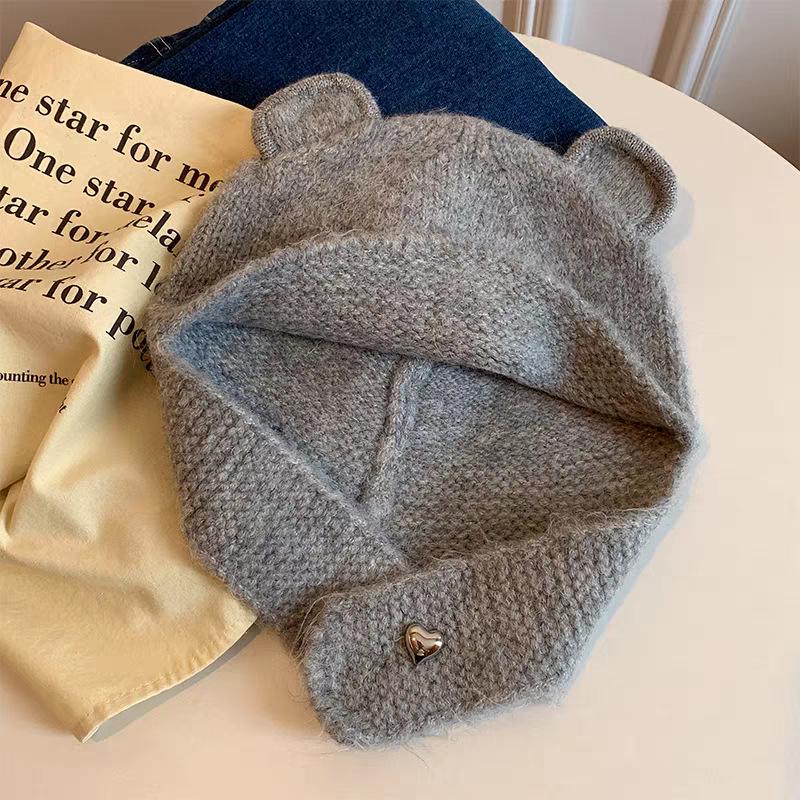 Cozy Knit Bear-Ear Lei Feng Hat - Cute & Versatile Ear Protection for Autumn/Winter