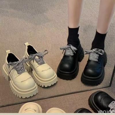New Thick Soled Height Increasing Versatile Small Leather Shoes Round Head Spring Autumn Edition Comfortable Single Shoes