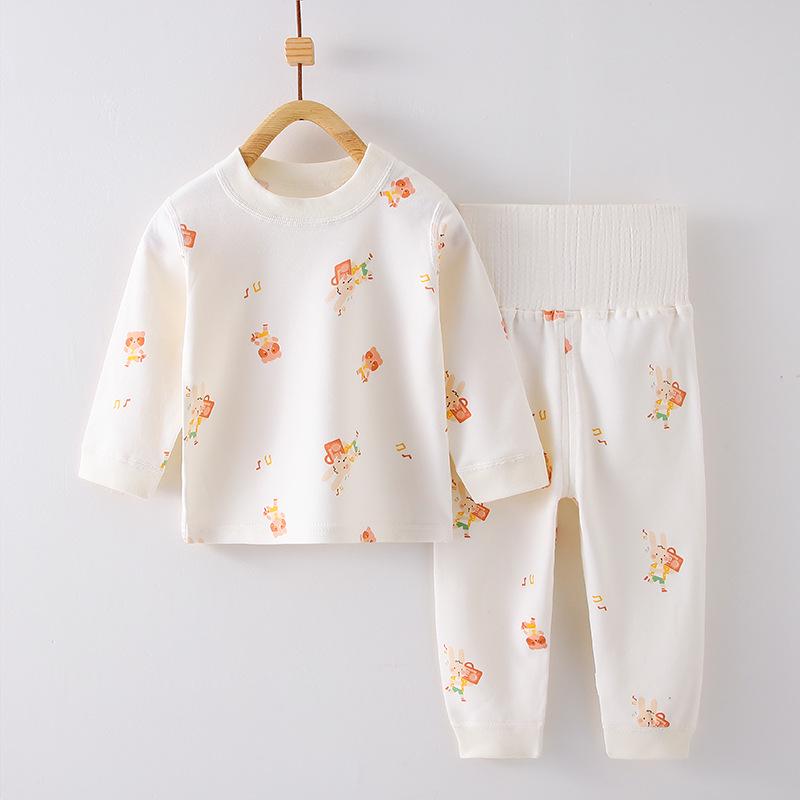 Children's Cotton Underwear Set: Wireless, High-Waisted Tummy Protection Pants, Toddler Autumn/Winter Two-Piece Base Layer.