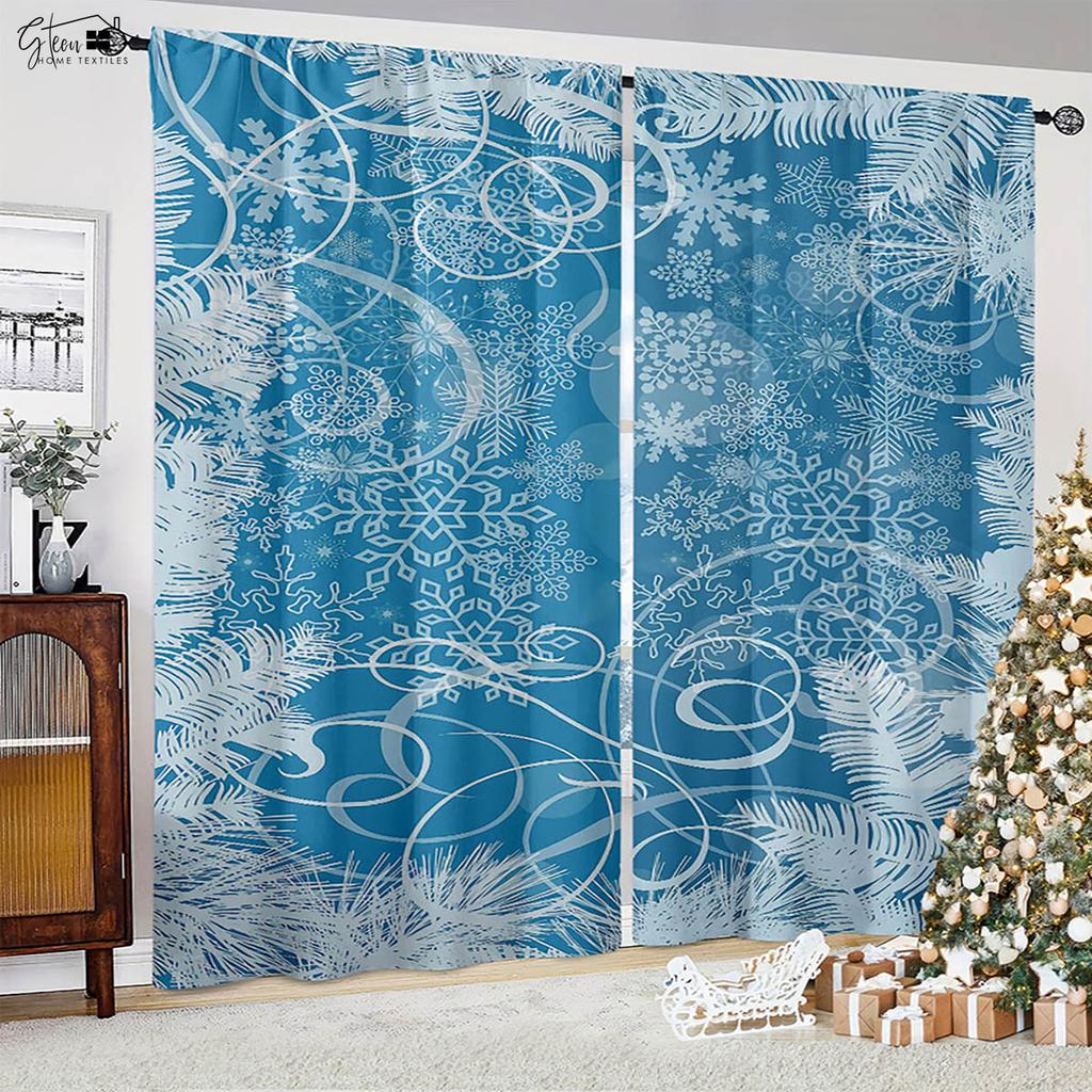 Christmas Decoration Curtains Christmas Tree Santa Claus Gift Snowman Living Room Children's Room New Year Holiday Curtains 2PCS