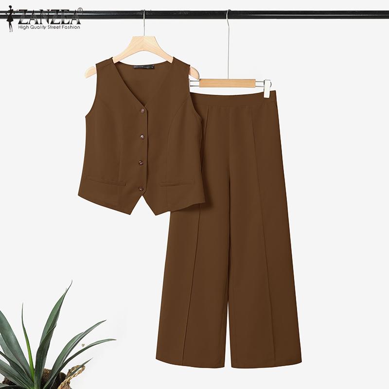 ZANZEA Dámské bezrukávové topy a kalhoty Letní dvoudílné soupravy