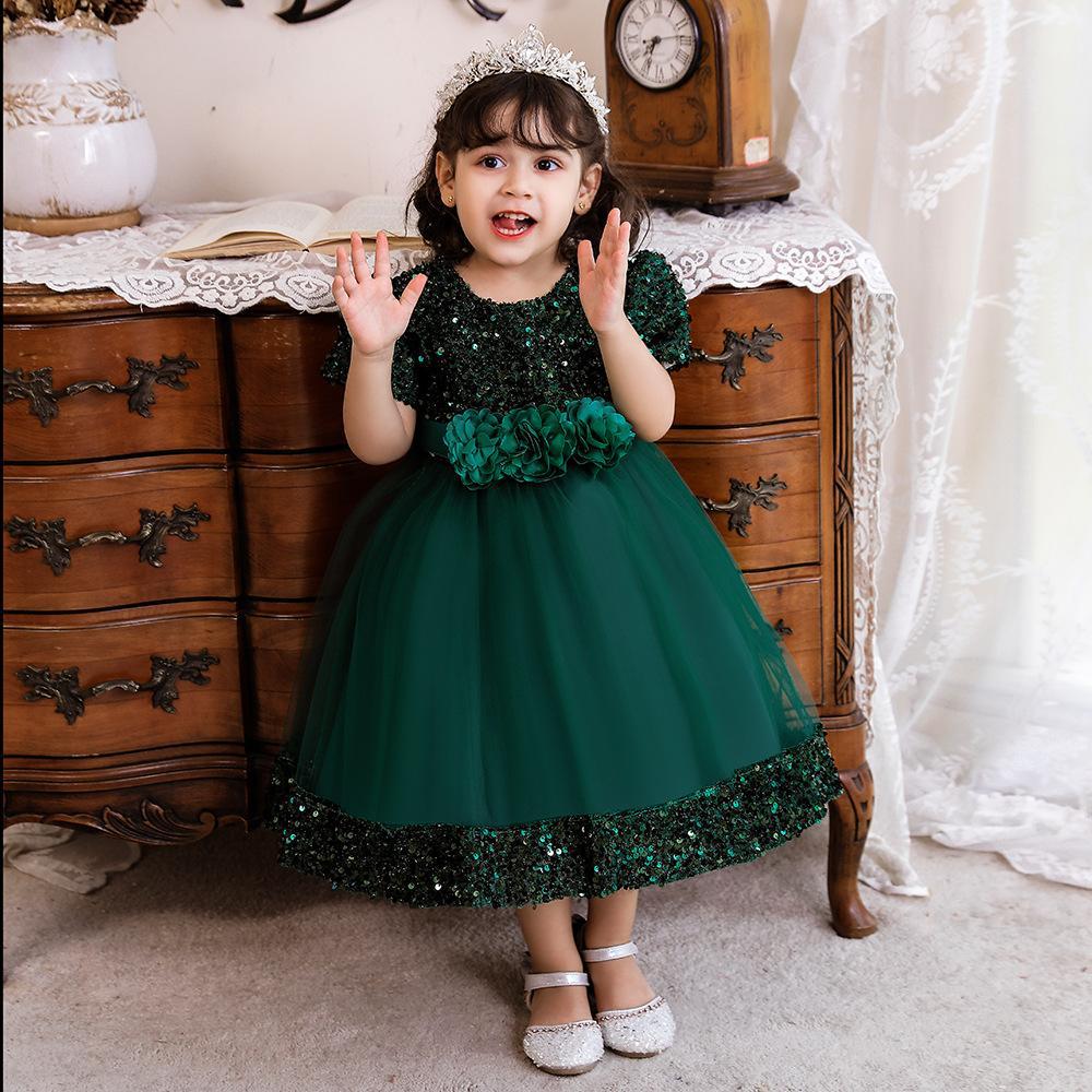 Kids Sequin Birthday Dress Summer Wedding Flower Girls Dress Toddler Baptism 1st Birthday Dress Baby Girl Clothes Princess Wedding Party Kids Costume