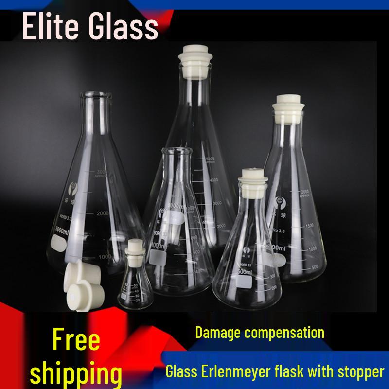 Heat-Resistant Thick Glass Triangular Flask with Silicone Stopper