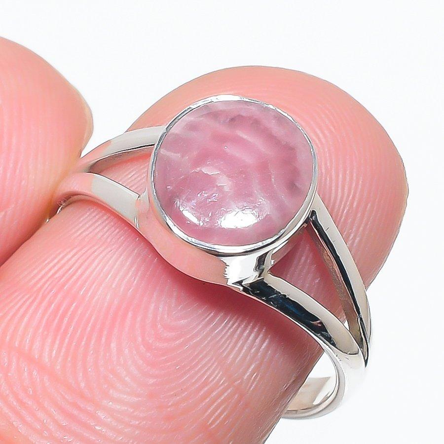 

Natural Rhodochrosite Gemstone Handmade 925 Solid Silver Jewelry Ring S.8 p4p49