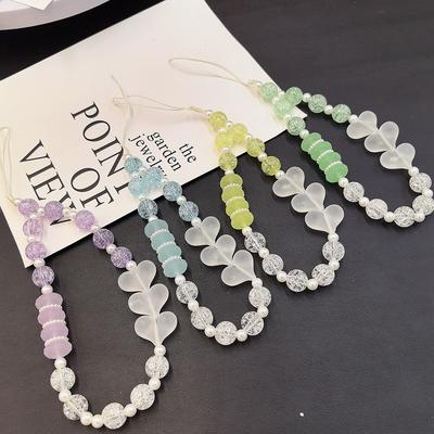 Cep Telefonu Zinciri İçin Yeni El Buzlu Kalp Şeklinde Boncuklu Bileklik Üst Düzey ve Çok Yönlü Kamera Askı Zinciri Anahtarlık Çanta