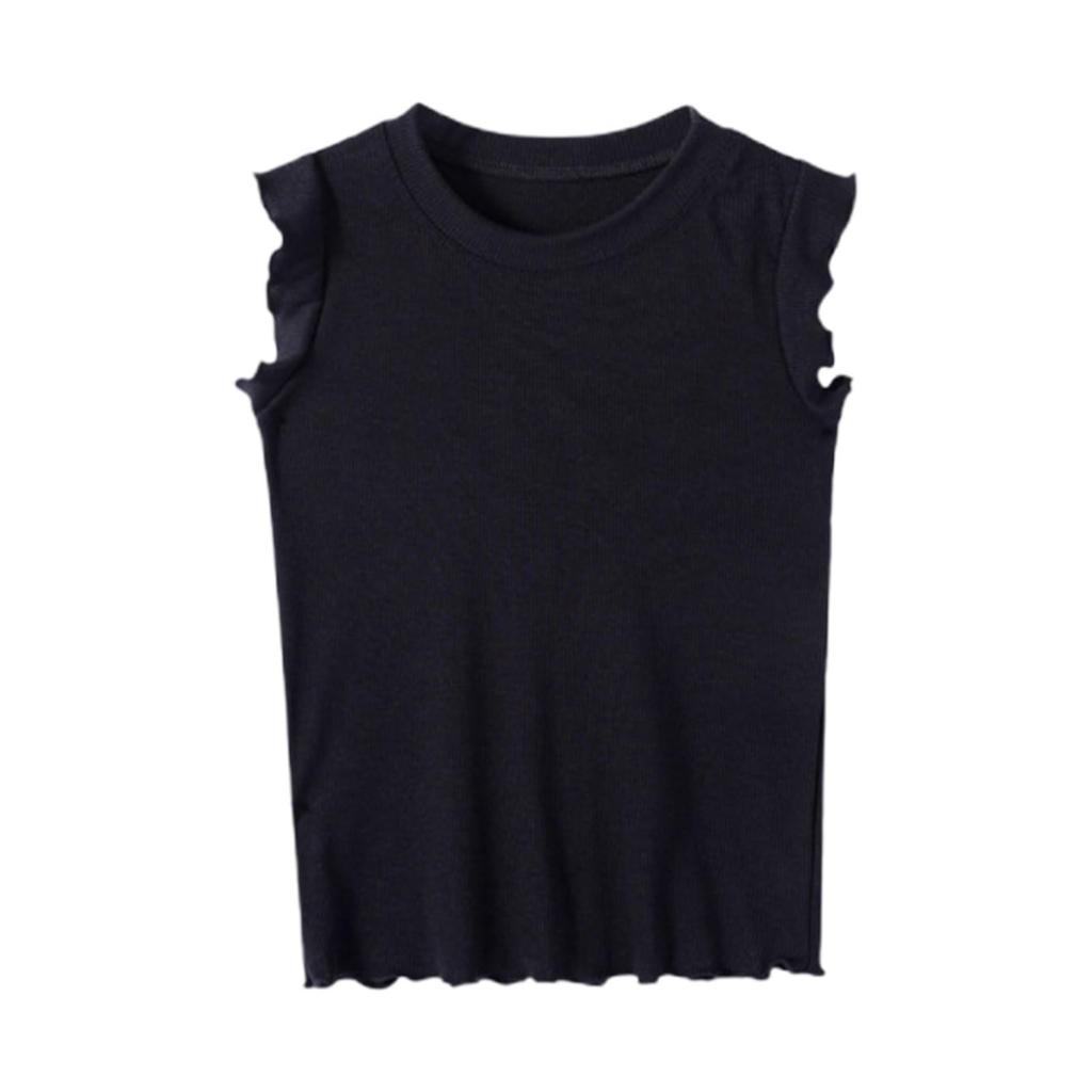 Girls Ruffle Sleeveless CuteKids Tops Loose Crewneck Pullover Casual Tees