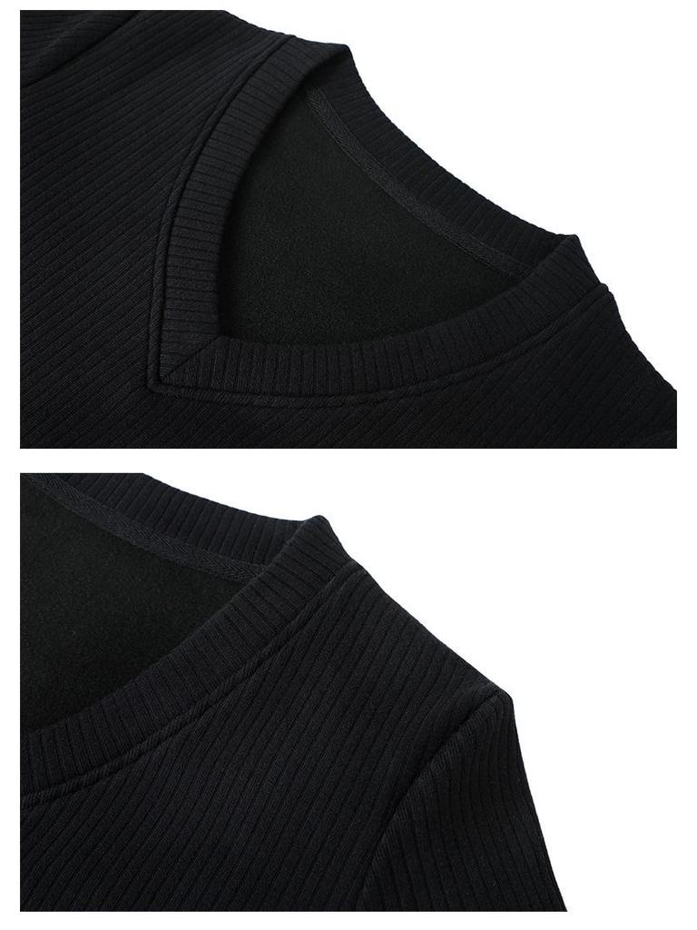 Black V-Neck Knitted Bodycon Dress – Women's Short Sexy Autumn/Winter Layered Base Dress