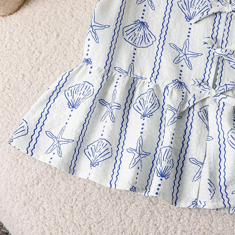 2026 Spring/Summer Ocean Style Girls' Set: Starfish Print Sleeveless Top & Shorts